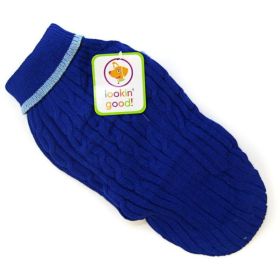 Cable Knit Dog Sweater - Blue - Medium (14"-19" From Neck Base to Tail)